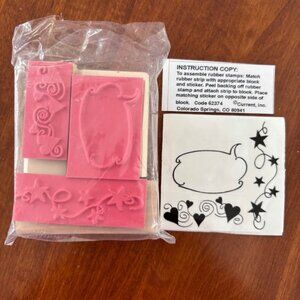 Set of 3 Vintage Rubber Stamps - Scrapbooking / Teachers - NEW - Hearts Stars